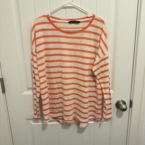 Kiara Women's Long Sleeve Shirt Orange White Stripe Size Large
